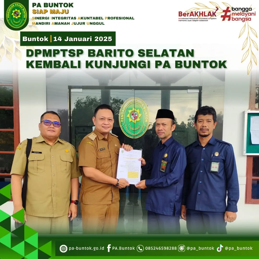 Bahas Kerja Sama DPMPTSP Barito Selatan Kembali Kunjungi PA Buntok